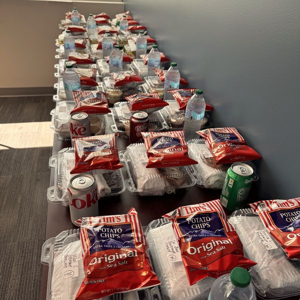 Rows of boxed lunches ready for delivery