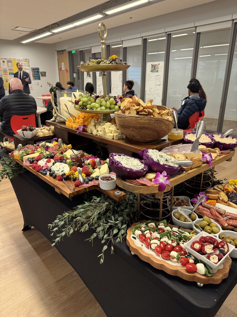 A buffet line set up for a company lunch