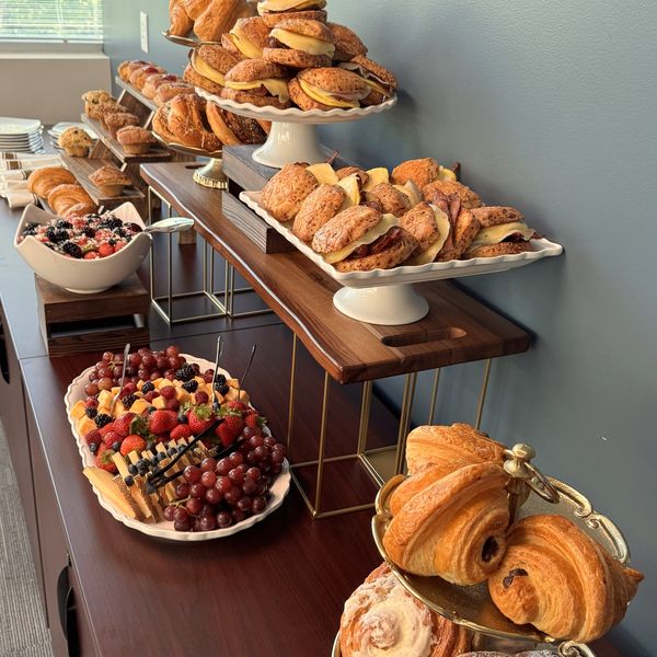 Pastries and croissants on tiered stands