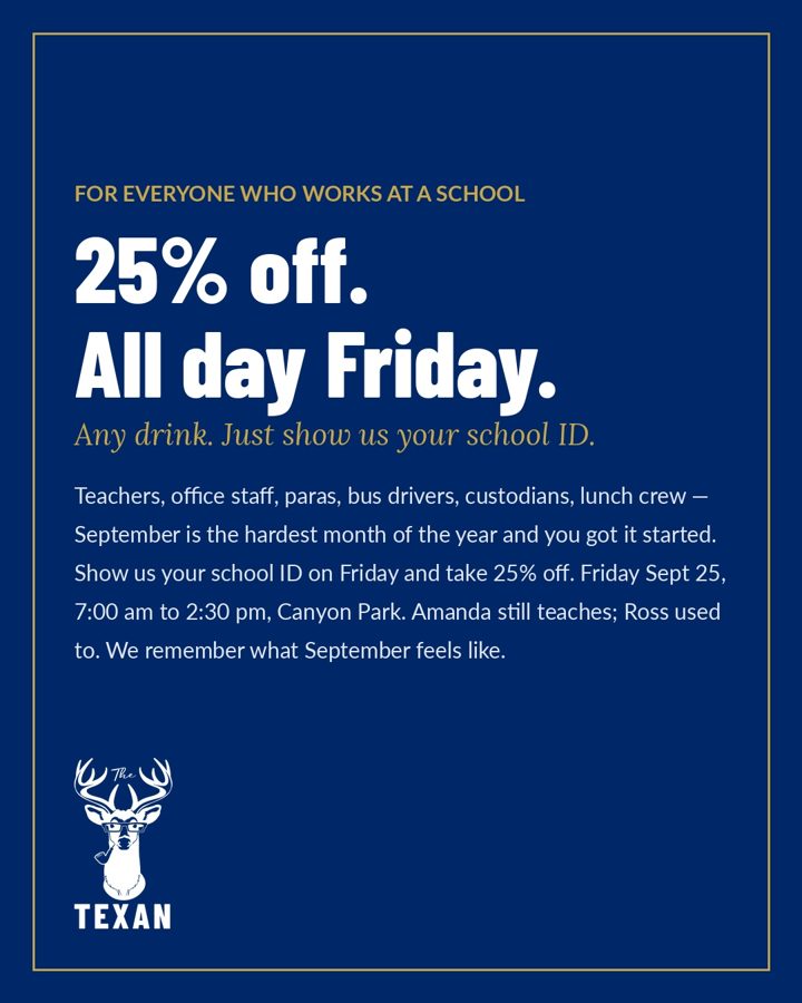 25% off Friday for school staff post